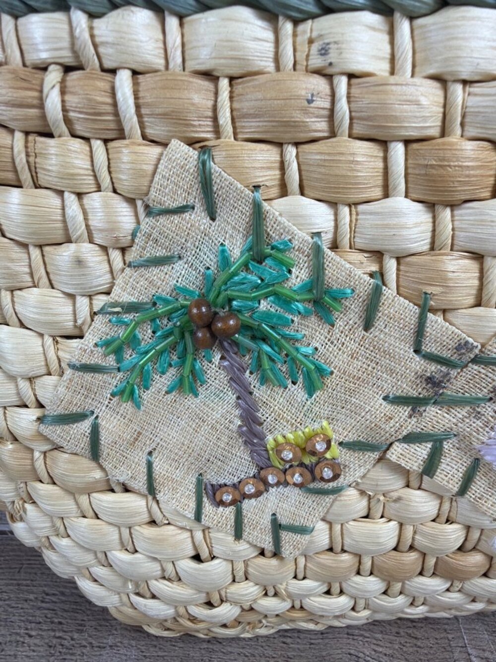 Y2K Tropical Straw Tote Drawstring Security Liner Summer Beach Vacation Purse - Picture 14 of 16